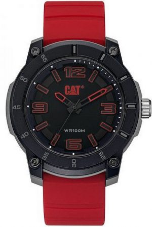 Men's CAT Caterpillar Analog Red Rubber Strap 45mm
