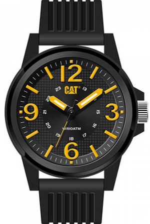 Men's CAT Caterpillar Groovy All Black Silicone Band 45mm